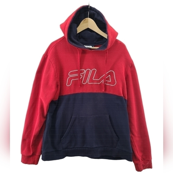 Fila Men's Pullover Hoodie Kangaroo Pocket Red Blue XL Extra Large Sweater - Picture 2 of 4